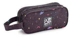 Estojo Escolar Feminino Duplo Galáxia Tarô Preto Violeta