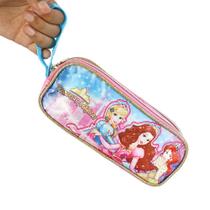 Estojo Escolar Feminino Infantil Rosa Princesas Mágicas com 2 Compartimentos e Zíper para Crianças Meninas