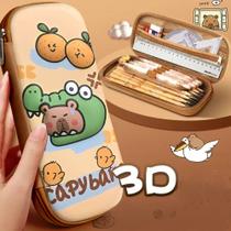 Estojo Escolar Feminino Masculino Capivara Estampa 3D Divisórias Lápis Maquiagem Lindo
