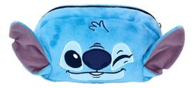 Estojo Escolar Fluffy Pelúcia Stitch Com Ziper Dac Cor Azul Lisa