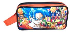 Estojo Escolar Grande Dragon Ball Z Goku Duplo 2 Bolsos Divisórias Lápis Caneta Infantil