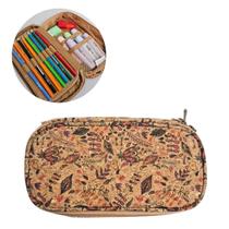 Estojo Escolar Grande Duplo Estampa Floral Vibrante Cortiça Box Lápis Caneta Material Aluno Aula