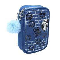 Estojo Escolar Grande Good Vibe Jeans Divisórias Pompom Azul Volta as Aulas Unissex Menino Menina Estojo Escolar Grande Good Vibe Jeans Divisórias Pompom Azul Volta as Aulas Unissex Menino Menina