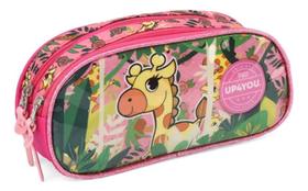 Estojo Escolar Grande Infantlil Duplo Girafinhas 2 Zipers