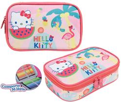 Estojo Escolar Hello Kitty Bolsa Box Elástico 36 Lápis Rosa