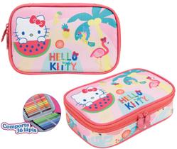 Estojo Escolar Hello Kitty Bolsa Box Elástico 36 Lápis Rosa