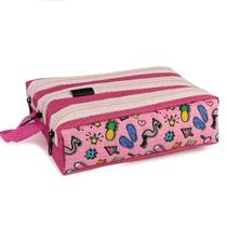 Estojo Escolar Infantil 3 Divisórias Colorido Organizador Bolsinha de Lápis Menina Menino