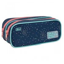 Estojo Escolar Infantil Duplo Académie Dots Azul - Tilibra