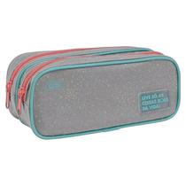 Estojo Escolar Infantil Duplo Académie Dots Cinza - Tilibra