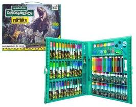 Estojo Escolar Infantil Kit Maleta de Colorir e Desenhar Dinossauro 150 Peças