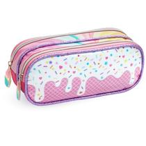 Estojo Escolar Infantil Menina C/ 2 Compartimento Feminino Resistente Lápis Caneta Borracha Material Organizador Colorido Criança