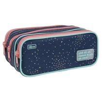 Estojo Escolar Infantil Triplo Académie Dots Azul - Tilibra