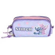Estojo Escolar Infantil Triplo Stitch Roxo Disney - Luxcel