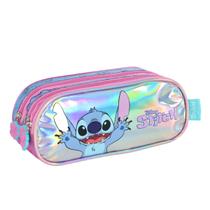Estojo Escolar Lilo & Stitch Disney 3 Divisorias Triplo Roxo