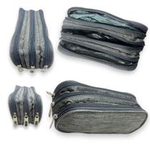 Estojo Escolar Masculino Feminino Grande 3 Ziperes Triplo Cores:Cinza 806 Estojo Escolar Masculino Feminino Grande 3 Ziperes Triplo Cores:Cinza 806