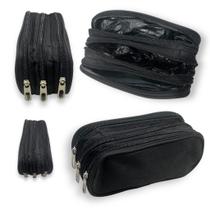 Estojo Escolar Masculino Feminino Grande 3 Ziperes Triplo Cores:Preta 806 Estojo Escolar Masculino Feminino Grande 3 Ziperes Triplo Cores:Preta 806