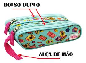 Estojo Escolar Meninas Emoji Coração Duplo Compartimento Estojo Escolar Meninas Emoji Coração Duplo Compartimento