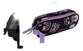 Estojo Escolar Meninas Unicórnio Grande Compartimento Duplo