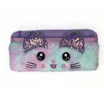 Estojo escolar miau lilás com orelhas gatinha ff9022 - fofy