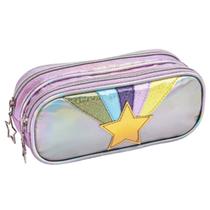 Estojo Escolar Multiuso Organizador Infantil P/ Caneta Giz Lápis de cor Material Personagem Colorido C/ 2 Compartimentos
