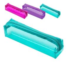 Estojo Escolar Necessaire Transparente Cristal Colorido 1 Zíper Brw Estojo Escolar Necessaire Transparente Cristal Colorido 1 Zíper Brw