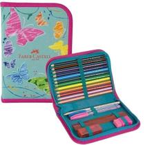 Estojo Escolar Nylon Borboleta Verde Faber Castell - FABER-CASTELL