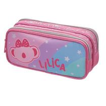 Estojo Escolar Organizador Infantil Lilica Ripilica Cor Rosa Menina Feminina Duplo 2 Divisórias Lápis Borracha Canetinha
