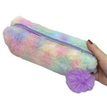 Estojo Escolar Pelúcia Juvenil Com Pompom Colorido