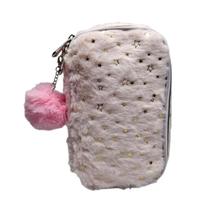 Estojo Escolar Pelúcia Rosa Pastel Estrelas Fofo Grande Leve Colorido Box Lápis Caneta Aula Material