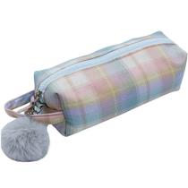 Estojo escolar simples retangular xadrez com alça Daterra