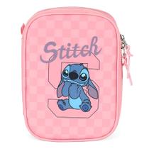 Estojo Escolar Stitch Disney Infantil Grande Com Zíper Duplo -