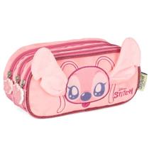 Estojo Escolar Stitch Triplo Disney Pelucia 3D Rosa Luxcel Estojo Escolar Stitch Triplo Disney Pelucia 3D Rosa Luxcel
