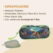 Estojo Escolar T-Rex Material Lápis Canetinha Borracha Menino Zíper