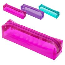 Estojo Escolar Transparente Cristal Varias Cores