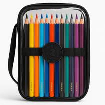 Estojo Escolar Transparente Preto Grande Feminino Masculino Resistente Grande Infantil Organizador