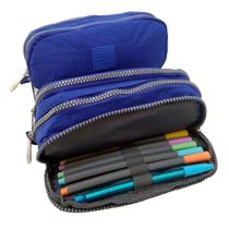 Estojo escolar triplo 3 divisórias Nylon Cores a Escolha Yepp