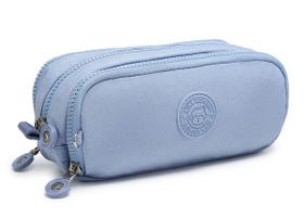 Estojo Escolar Triplo 3 Divisórias Zíper C/ Chaveiro Da Kika