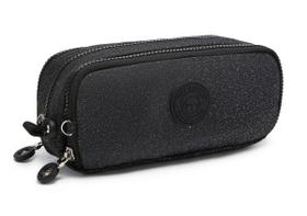 Estojo Escolar Triplo 3 Divisórias Zíper C/ Chaveiro Da Kika