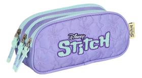 Estojo escolar triplo juvenil stitch roxo - luxcel