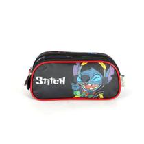 Estojo Escolar Triplo Luxcel Stitch Crazy Preto