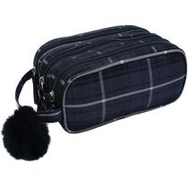 Estojo escolar triplo retangular xadrez com alça Daterra