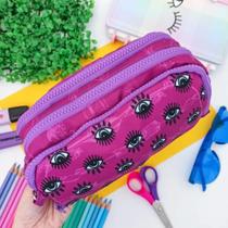 Estojo escolar triplo roxo olhos