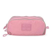 Estojo Escolar Up4You Zíper Triplo Tecido Crinkle Rosa Rosa