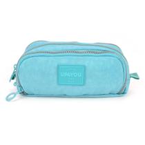 Estojo Escolar Up4you Zíper Triplo Tecido Crinkle Turquesa - luxcel