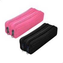 Estojo Escolar Ziper Organizador Resistente Duplo 2 Compartimentos