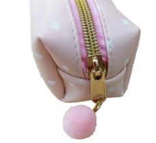 Estojo estampado - 1 ziper c/pompom - rosa e branco - brw