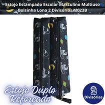Estojo Estampado Escolar Masculino Multiuso Bolsinha Lona 2 Divisórias M023B