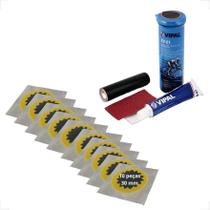 Estojo Ev01 Reparo Camara Ar Bike Moto 10 Remendos 30mm