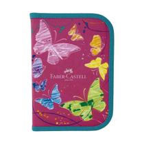 Estojo Faber Castell borboletas escolar de nylon com kit de lápis