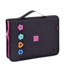 Estojo Fichário Preto 96 Pens Flower Power RB26233